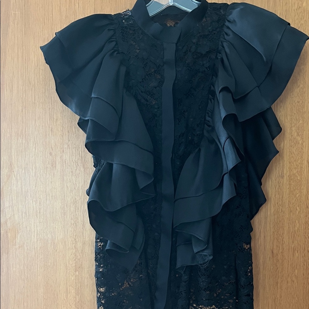 Elegant Black Lace Ruffle Top